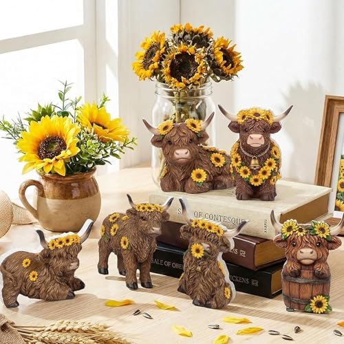 Tradder 6 Pcs Sunflower Highland Cow Table Decorations - Image 3