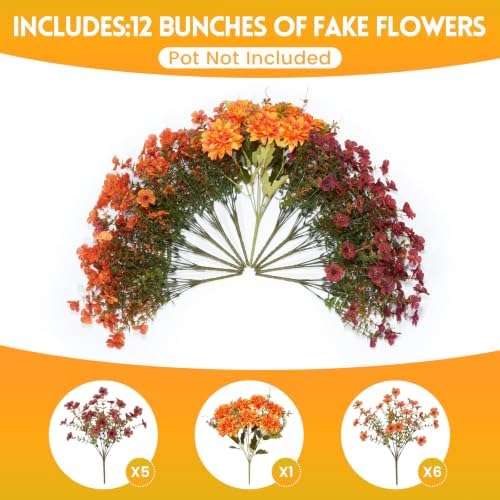 Hrobek Artificial Mums for Outdoors Planter Silk Fake Flower for Fall Decor - Image 2