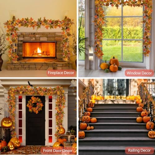 Artgar Fall Maple Leaf Garland, 9 Ft Fall Decor Garland with 30 Warm Lights - Image 6