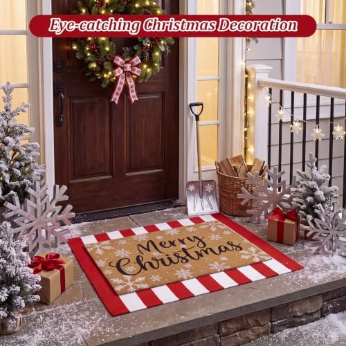 Honoson 2 Pcs Merry Christmas Welcome Door Mat with Red White Striped - Image 5