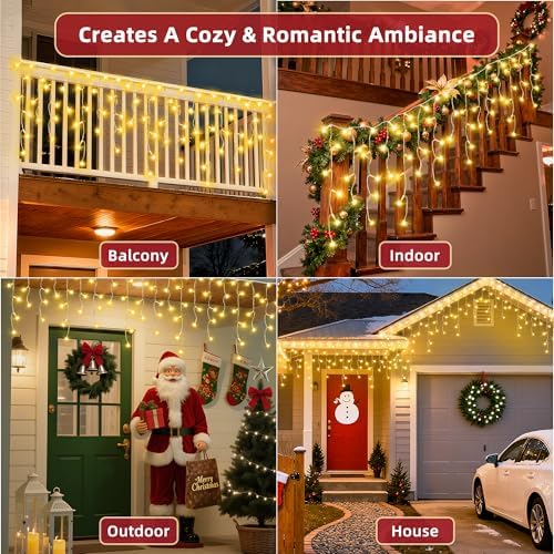 670 LED 66ft Christmas Lights with 148 Drops, 12 Lighting Modes Warm White Christmas Decoration Twinkling Lights Dimmable, Timer Outdoor Waterproof Fairy Lights for Indoor Garden House Eaves Roof - Image 6