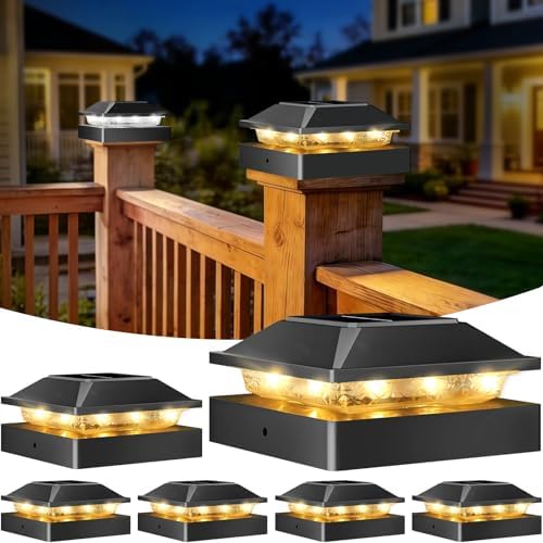 Peasur 4x4 Solar Post Cap Lights 6 Pack,2 Modes Post Lights Solar Powered by Peasur