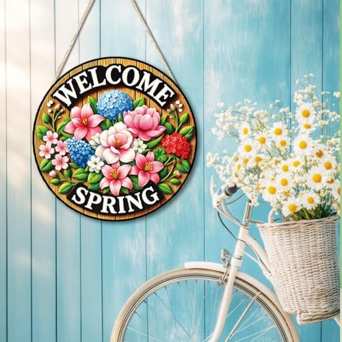 Welcome Spring Floral Wooden Hanging Front Door Sign Wall Decor - Image 4