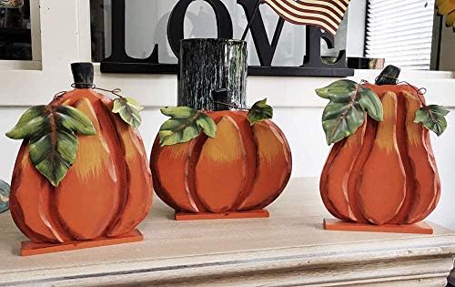 Rustic Wooden Free Standing Pumpkin Decor Autumn Harvest Tabletop Shelf Kitchen Decorations Thanksgiving Halloween Pumpkins Sign Fall Decor-Set of 3 - Image 4