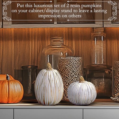DN DECONATION White and Gold Fall Pumpkin Decoration for Table Centerpieces - Image 5