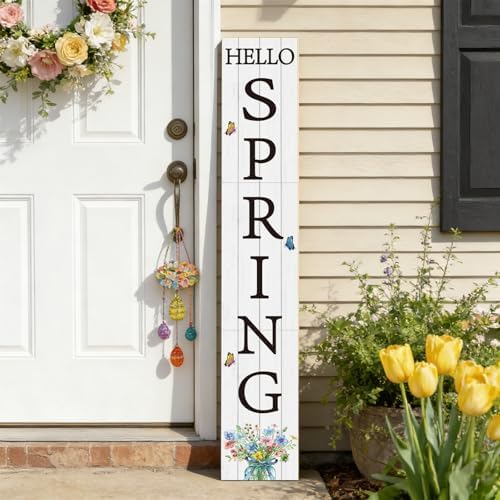 YUNKKIN Spring Porch Decor Outdoor Decorations Wooden Door Decorations Indoor Outside Spring Porch Sign Rustic Flowers Welcome Sign for Front Door 46.8 Inch - Image 5
