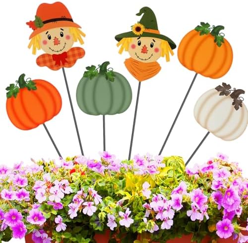 6 Pcs 12'' Fall Yard Stakes Pumpkin Scarecrow Metal Sign Outdoor by Anglechic
