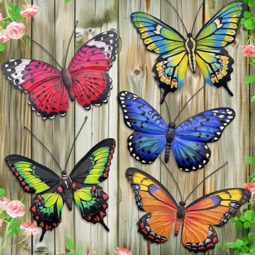 EOORAU 5 Pack Metal Butterfly Wall Hanging Decor for Outdoor by eoorau