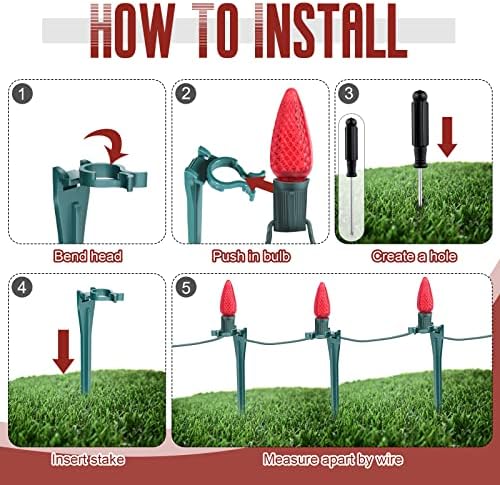 12 Inches Christmas Light Stakes Universal Yard Lawn Holiday Light Stakes C7 C9 String Lights Ground Stakes for Christmas Outdoor Lights Holders on Yards, Driveways, Pathways (200, Green) - Image 4
