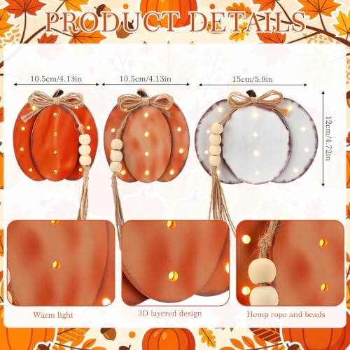 Cinnvoice 3 Pcs Lighted Fall Pumpkin Decor, LED Fall Decorations for Home - Image 3