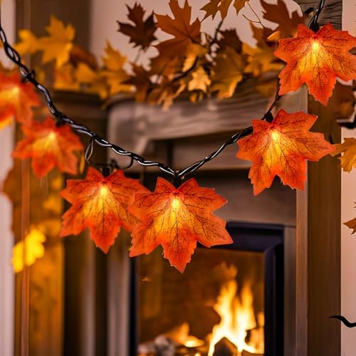 Thanksgiving Orange Maple Leaf Lights, 13.6FT Orange Fall Leaves String Lights, Waterproof Connectable Outdoor Patio String Lights for Indoor Home Outdoor Fall Decor Halloween Decorations - Image 4