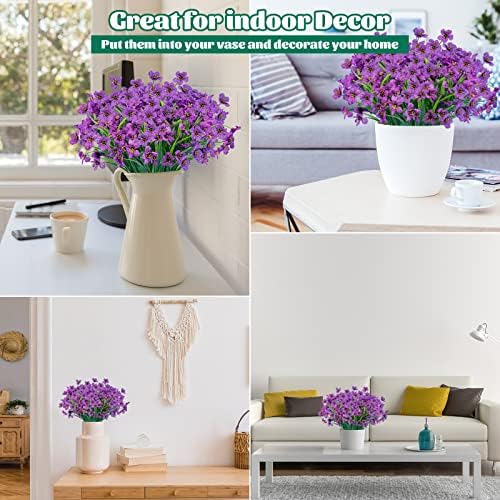 Lnoicy 12 Pcs Artificial Flowers for Outdoor,Plastic Flowers Decoration, UV Resistant Faux Flowers Shrubs, Artificial Plants for Indoor Outside Garden Home Wedding Farmhouse（Purple） - Image 4