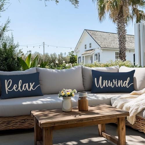 Decorative Throw Pillow Covers 12x20 Inch Relax Unwind, Navy Blue - Image 3