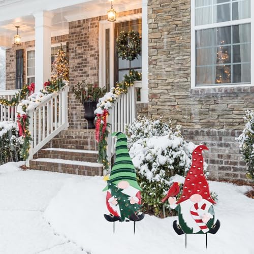 YEAHOME Outdoor Christmas Decorations, 2 Pack Gnomes Decorative Garden Stakes for Christmas Decor, Metal Yard Signs Xmas Decorations for Outside Garden Yard Lawn Porch Holiday Party - Image 3