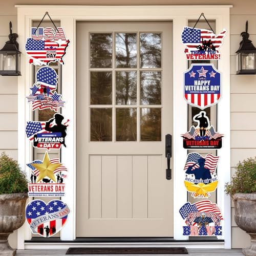Yaomiao 2 Sets Veterans Day Banners Thank You Veterans Porch Banners Hanging Patriotic Decoration American Flag Porch Sign for Outdoor Indoor Wall Hanging Decor Party Supplies - Image 5