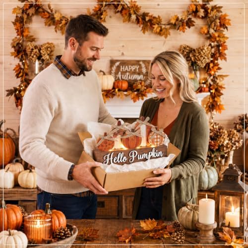 Chunful Fall Decor Lighted Pumpkins Table Decor Rustic Fall Tabletop Sign - Image 6
