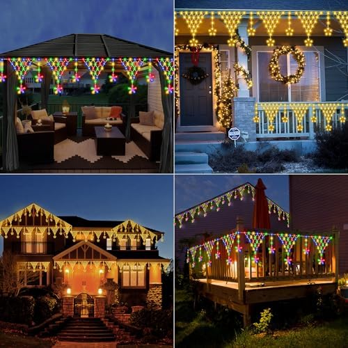 Christmas Outdoor String Lights Waterproof, 218 LED 13.8FT Star Curtain Fairy Lights with 11 Drops Connectable Clear Wire Christmas Light Decorations 8 Modes for Eaves Yard Wedding Party Holiday Decor - Image 7