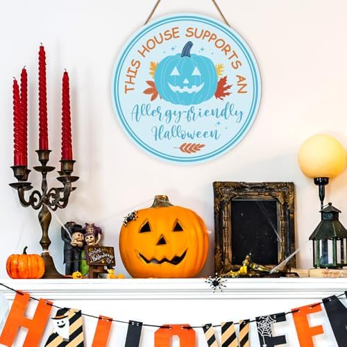 Halloween Teal Pumpkin Decor Allergy Friendly Halloween Door Sign Wooden Hanger for Front Door Porch Wall Indoor Home Office Decoration - Image 4
