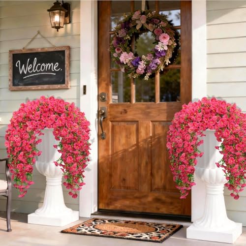 Artificial Hanging Flowers for Outdoors, 4 PCS 600 Blooms UV Resistant Morning Glory Faux Silk Vines, No-Odor Realistic Fake Plants for Garden Planter Porch Patio Decoration, Lotus - Image 5