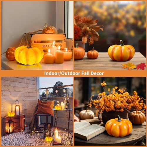 Solar Pumpkin Lights - Garden Statues for Thanksgiving & Halloween, 2 Pack Small Pumpkin Decorations for Porch, Terrace, Yard, Lawn, Patio - Image 6