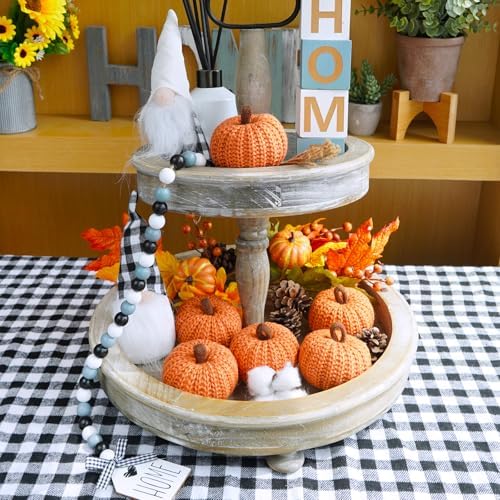 Winlyn Set of 6 Faux Fall Orange Crochet Pumpkins - Small Knit Foam Pumpkins for Rustic Farmhouse Decor, Harvest, Thanksgiving, Halloween, Autumn Table, Bowl, Tiered Tray, Mantel - Image 6