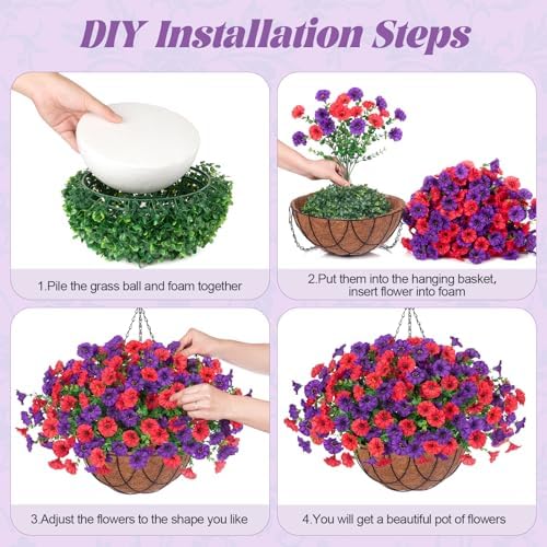Artificial Fake Hanging Flowers with Basket for Outdoor Decor 12 Pcs UV Resistant Faux Silk Morning Glory Flowers Plants for Outdoor Outside Planters Home Porch Patio Balcony Spring Summer Décor - Image 5