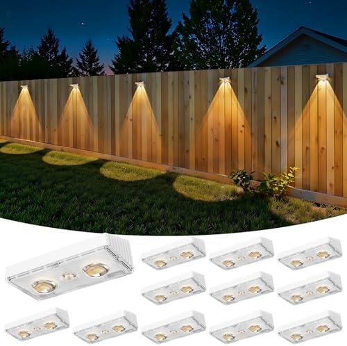 Bridika Solar Fence Lights Outdoor Waterproof, 12 Pack Solar Powered Deck Lights with Bright Lens LED, Warm White, Cool White and RGB Color Glow, Solar Light for Backyard, Wall, Patio & Garden by Bridika