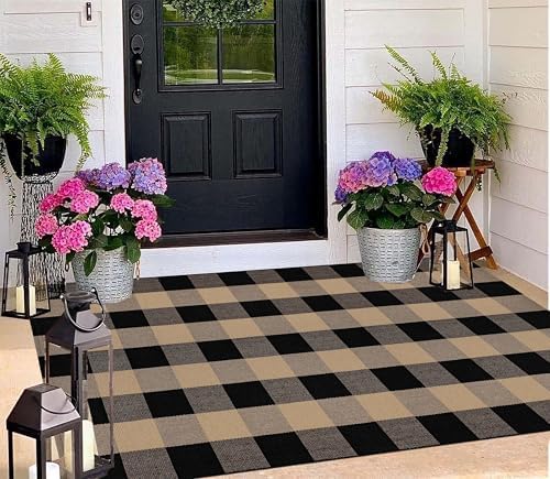 Washable Outdoor Rug 3'x5',Black and Tan Buffalo Plaid Farmhouse Door Mat - Image 5