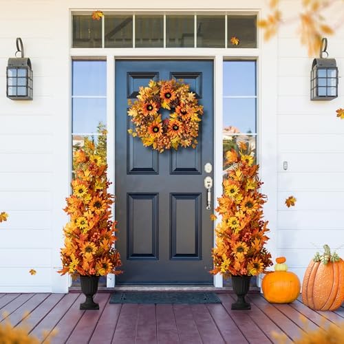 Glitzhome 4FT Lighted Maple Tree, Artificial Fall Autumn Porch Tree with 20 Warm White LEDs & Timer for Autumn Fall Harvest Thanksgiving Christmas Decoration - Image 2