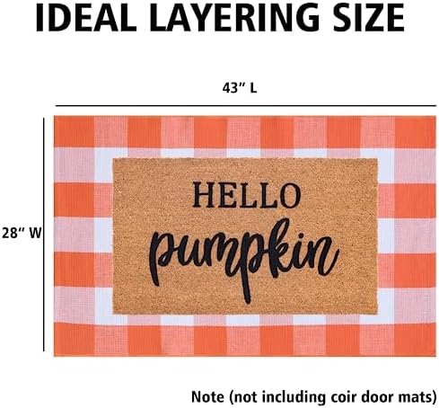 Ckorzen Fall Plaid Rug 28" x 43", Orange and White Buffalo Check Front Porch Outdoor Layered Doormat, Cotton Hand-Woven Washable Rug for Halloween Thanksgiving Autumn Decor - Image 2