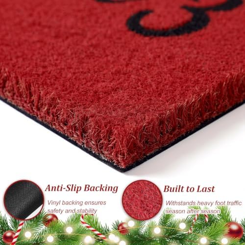 Honoson 2 Pcs Merry Bright Christmas Doormat Red White Buffalo Plaid Decor - Image 4