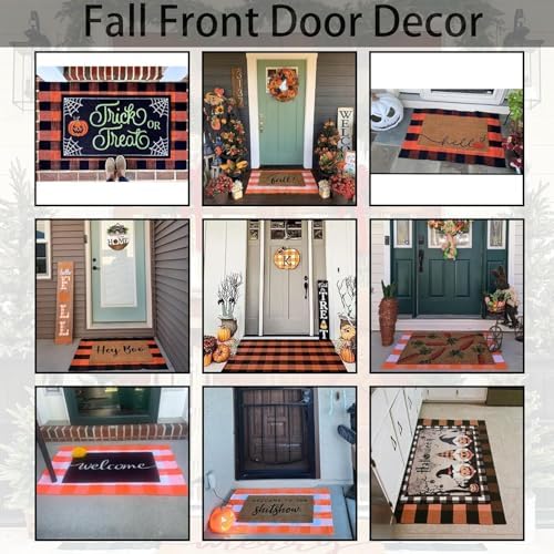 Orange and Black Plaid Rug, 24'' x 51'' Fall Outdoor Front Door Decor Mat, Cotton Washable Hand-Woven Rug for Layered Doormat, Autumn Halloween Thanksgiving Carpet for Porch, Entryway - Image 5
