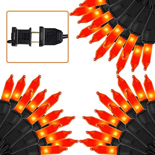LJLNION 3 Pack Halloween Lights Outdoor, Each 29ft 150 Count Black Wire Incandescent Fairy Mini Lights, 120V UL Certified Clear Light String, Connectable for Patio Tree Party Home Decor, Orange by LJLNION