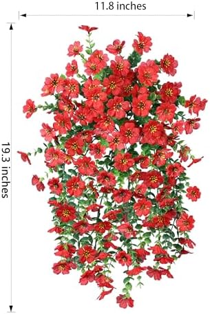 HyeFlora Artificial Hanging Flowers for Outdoors Decoration, 2Pcs Red Fake Spring Summer Decor, Realistic Plants, UV & Fading Resistant Flower for Porch Patio Balcony Planter Yard Home Garland - Image 4