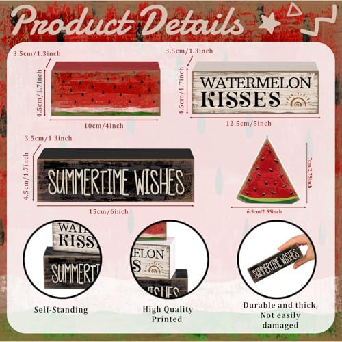 Lineshading 4 Pcs Summer Table Decor Wooden Watermelon Tiered Tray Decor - Image 5