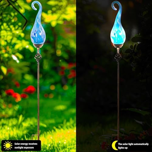 Solar Garden Lights, Decorative Led Flame Garden Stakes, Outdoor Garden Decor, Sky Bule Flame Solar Lights Outdoor Decorative for Pathway, Lawn, Patio, Driveway - Image 2