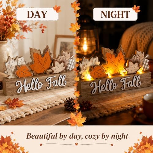 Chunful Lighted Fall Table Decor Wooden Maple Leaf Centerpiece - Image 2