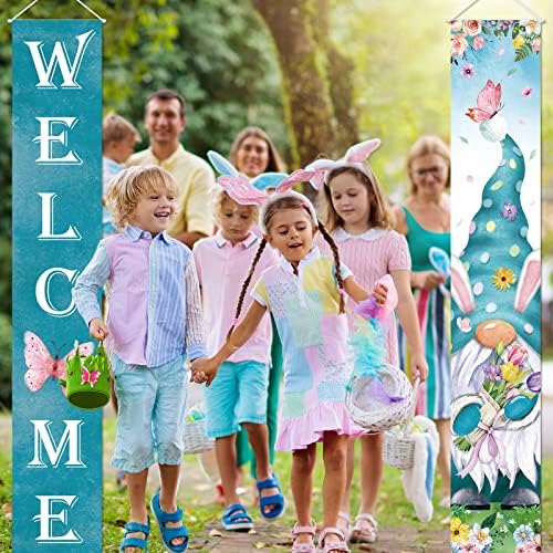 Welcome Spring Porch Banners Spring Gnome Door Banner with Gnome Butterfly Flower Pattern Tulip Hanging Banners Spring Home Decorations for Indoor Outdoor Home Yard Wall Supplies (Tulip Theme) - Image 6
