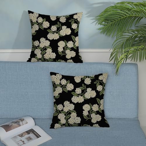 Black Spring Pillow Covers 16x16 Inch 2 Pcs Green Hydrangea Flower Decor Throw Pillows Vintage Floral Seasonal Summer Outdoor Decoration Pillowcase Linen Cushion Cover for Couch Sofa - Image 3