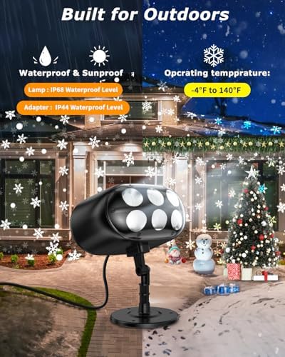 Snowflake Projector Lights with Remote, Timer, Dimmer, IP68 Waterproof, Christmas Projector Lights Outdoor, 270° Rotation for Christmas Decorations - Image 3