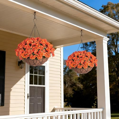 INXUGAO 5PCS Fake Fall Artificial Orange Flowers Faux Plants for Outdoors - Image 4