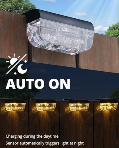 Herzila 16 Pack Solar Fence Lights, Waterproof Outdoor Solar Step Lights Fence Lights Solar Powered for Outside, Step, Fence, Deck, Stair, Pool and Yard, Warm White - Image 5