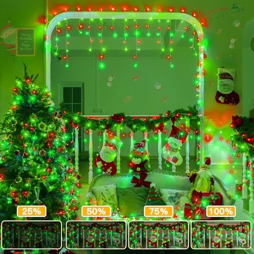 Ollny Icicle Lights for Outside 400LED 32FT, Red and Green Christmas Light with Remote 8Modes Timers Waterproof, Plug in Connectable Hanging Lights for Outdoor Indoor House Roof Holiday - Image 6