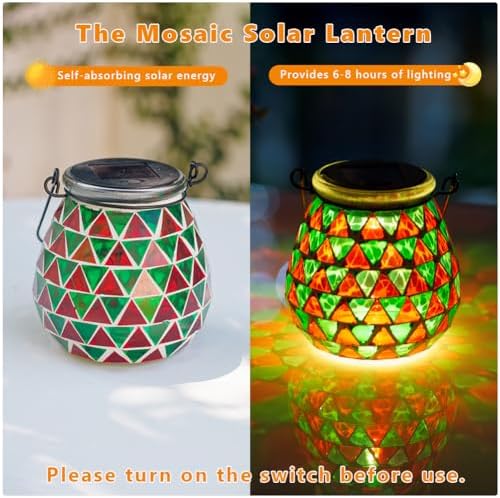 Starsoul Solar Lanterns Outdoor Waterproof, Vibrant Mosaic Hanging Solar Lights, Decorative Solar Lantern for Outside Garden Decor - Image 2