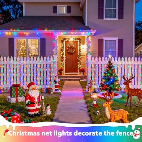 JMEXSUSS 200 LED Christmas Net Lights, 9.8ft x 6.6ft Connectable Outdoor Mesh, Plug-in Bush Lights (Warm White & Multicolor) (Pack of 6) - Image 4