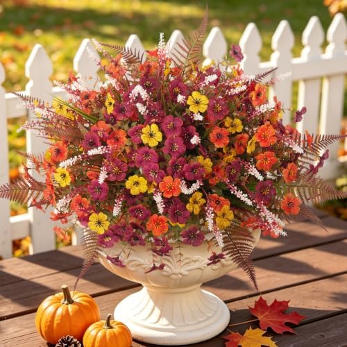 ADXORA 12 Bundles Fake Artificial Mums Fall Flowers for Outdoor Decoration by ADXORA