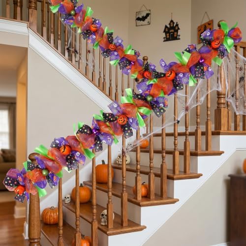 Halloween Garland for Mantle with Pumpkin Mesh Ribbons 6Ft - Image 4
