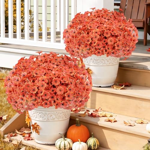 Powbrace 22 Pack Artificial Fall Flowers Mums for Outdoor Indoor(Orange) - Image 5