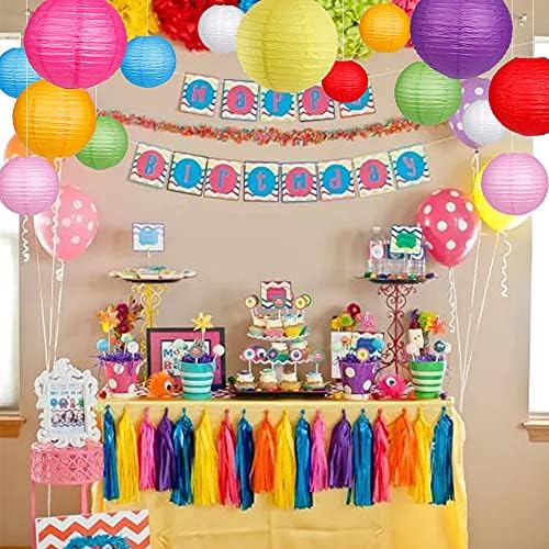 Round Hanging Paper Lanterns Rainbow Party Decorations 15pcs - Image 4