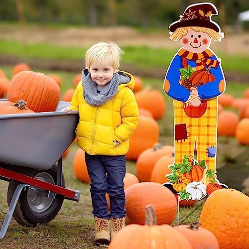 Sintuff 4 Pcs 31.5 x 11 Inch Fall Yard Signs Fall Outdoor Decorations Thanksgiving Scarecrow Yard Signs with Stakes Thanksgiving Garden Scarecrows for Outdoor Lawn Garden Autumn Welcome Decorations - Image 5